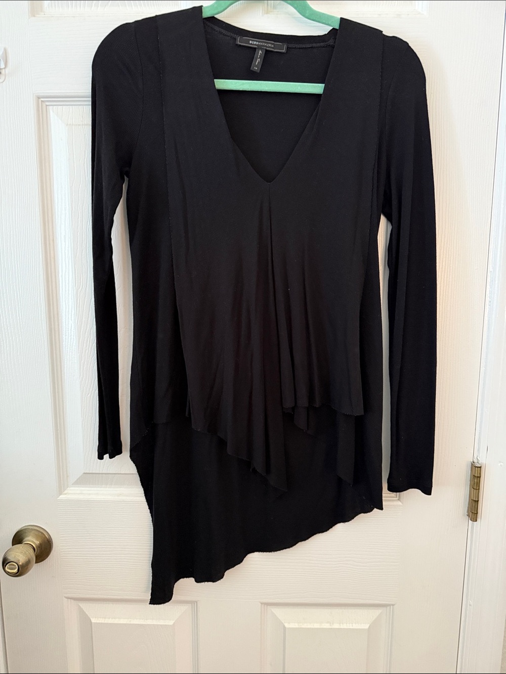 BCBGMaxazria Black Ribbed Knit Top, XS